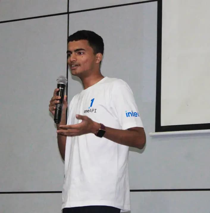 Speaking on stage at Dubai police station during a presentation